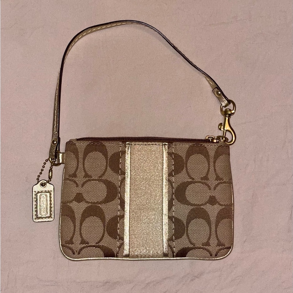 Coach Brown and Gold Signature Wristlet
